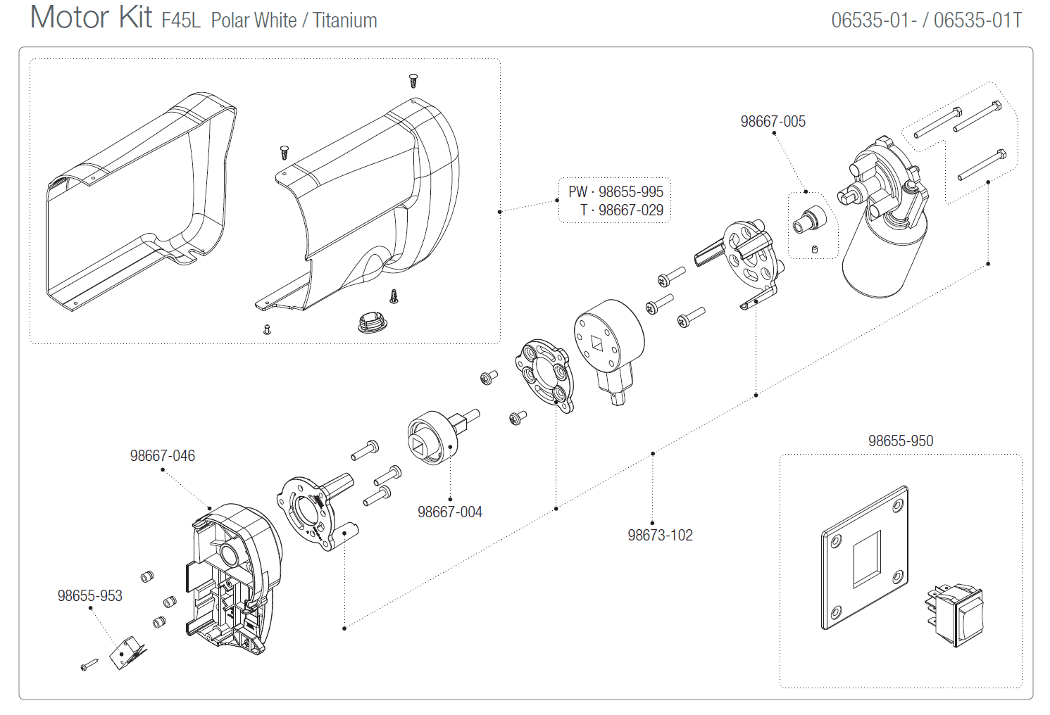 Afbeelding voor categorie Motor Kit F45L Polar White / Titanium 06535-01(-/T)