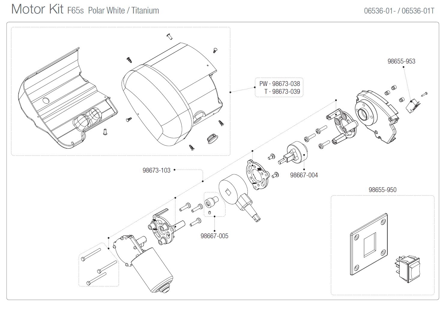 Afbeelding voor categorie Motor Kit F65s Polar White / Titanium 06536-01(-/T)