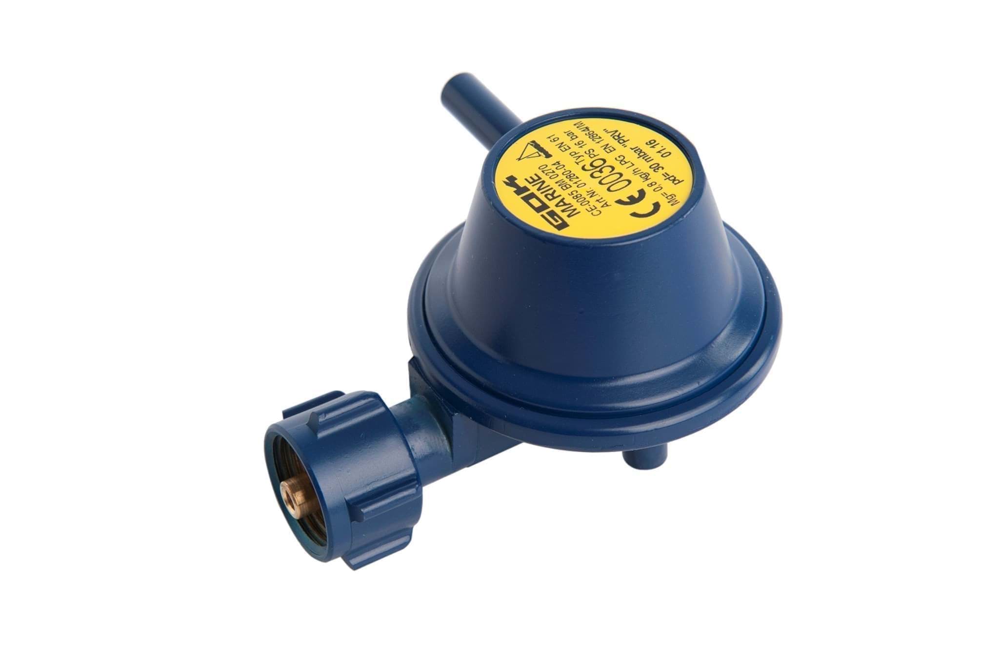 Afbeelding van DRUKREGELAAR HAAKS 30 MBAR UNI x 1/4" LINKS - CARAVAN