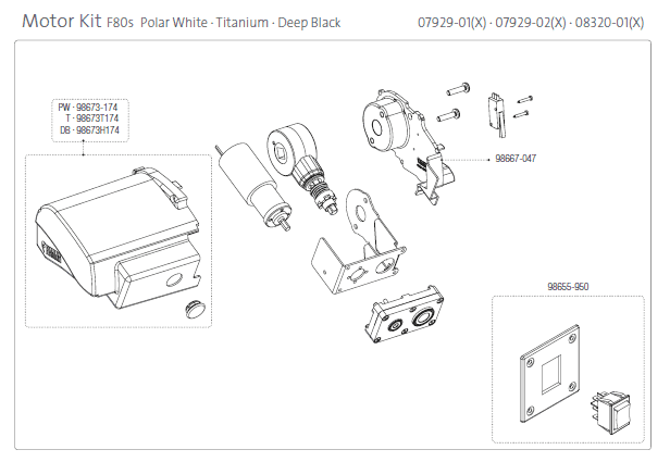 Afbeelding voor categorie Motor Kit F80s P.W. / Tit. / D.B. 07929-01(X) / 07929-02(X) / 08320-01(X)